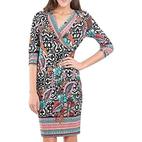 Joseph Ribkoff faux colorful wrap dress sz 6 new - Picture 1 of 8
